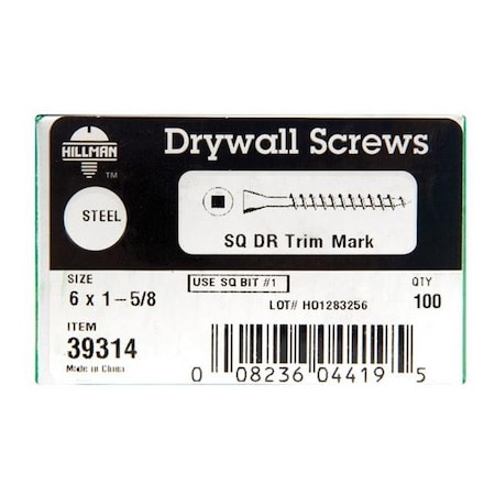 Drywall Screw, #6 X 1-5/8 In, Steel, Trim Head